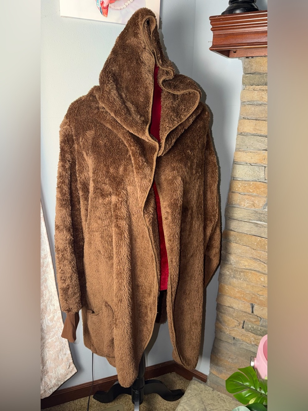 Zenana Outfitters Brown Teddy Jacket with Red Trim
